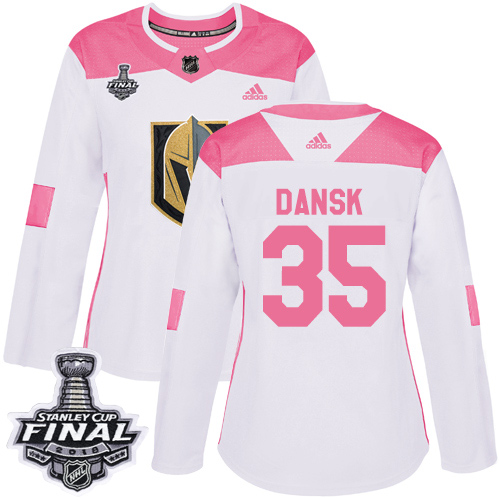Adidas Golden Knights #35 Oscar Dansk White/Pink Authentic Fashion 2018 Stanley Cup Final Women's Stitched NHL Jersey
