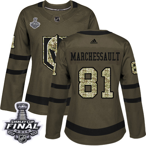 Adidas Golden Knights #81 Jonathan Marchessault Green Salute to Service 2018 Stanley Cup Final Women's Stitched NHL Jersey