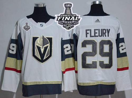 Adidas Golden Knights #29 Marc-Andre Fleury White Road Authentic 2018 Stanley Cup Final Women's Stitched NHL Jersey