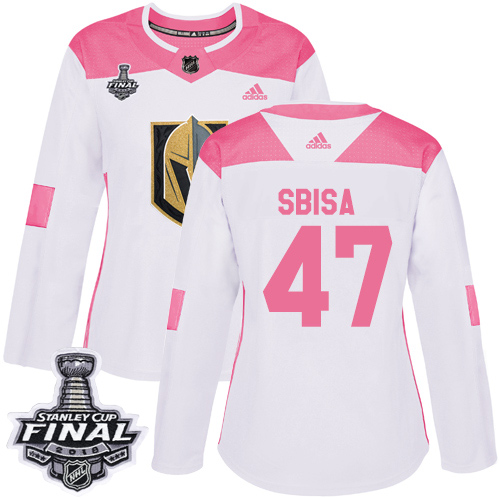 Adidas Golden Knights #47 Luca Sbisa White/Pink Authentic Fashion 2018 Stanley Cup Final Women's Stitched NHL Jersey