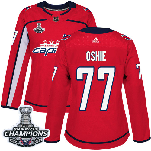 Adidas Capitals #77 T.J Oshie Red Home Authentic Stanley Cup Final Champions Women's Stitched NHL Jersey
