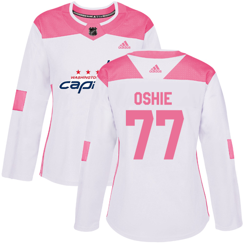 Adidas Capitals #77 T.J. Oshie White/Pink Authentic Fashion Women's Stitched NHL Jersey