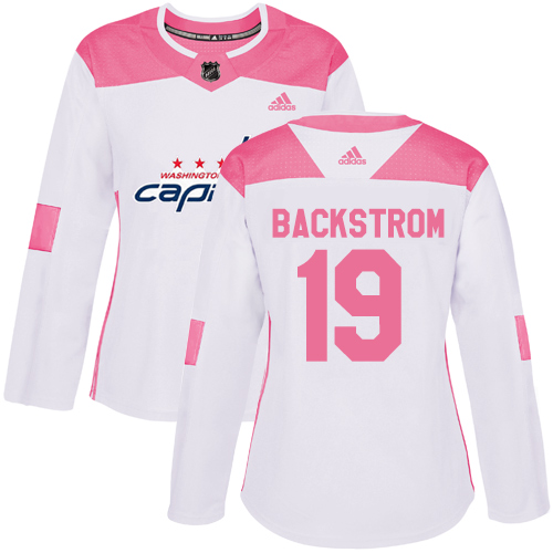 Adidas Capitals #19 Nicklas Backstrom White/Pink Authentic Fashion Women's Stitched NHL Jersey