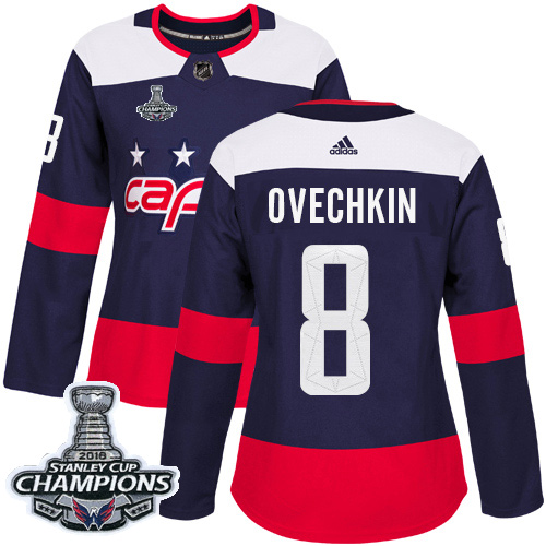 Adidas Capitals #8 Alex Ovechkin Navy Authentic 2018 Stadium Series Stanley Cup Final Champions Women's Stitched NHL Jersey