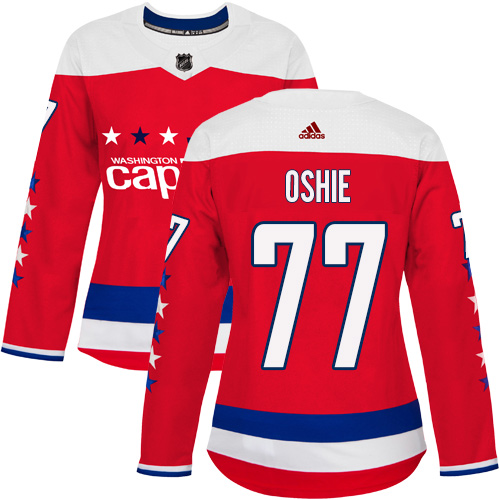 Adidas Capitals #77 T.J. Oshie Red Alternate Authentic Women's Stitched NHL Jersey