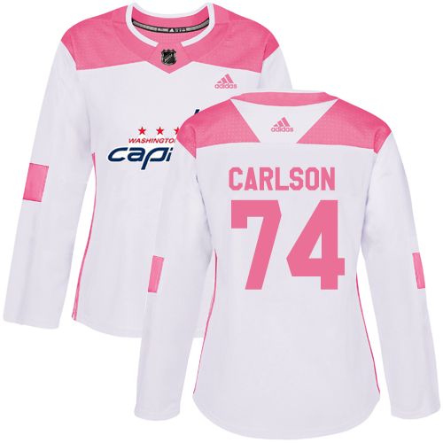 Adidas Capitals #74 John Carlson White/Pink Authentic Fashion Women's Stitched NHL Jersey
