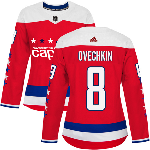 Adidas Capitals #8 Alex Ovechkin Red Alternate Authentic Women's Stitched NHL Jersey