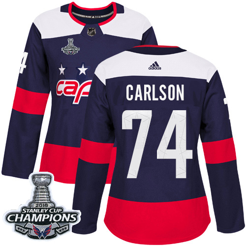 Adidas Capitals #74 John Carlson Navy Authentic 2018 Stadium Series Stanley Cup Final Champions Women's Stitched NHL Jersey