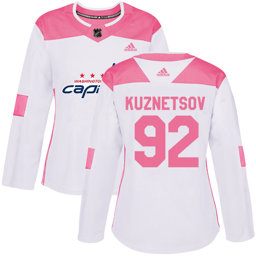 Adidas Capitals #92 Evgeny Kuznetsov White/Pink Authentic Fashion Women's Stitched NHL Jersey