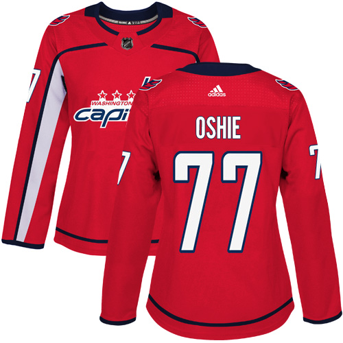Adidas Capitals #77 T.J Oshie Red Home Authentic Women's Stitched NHL Jersey