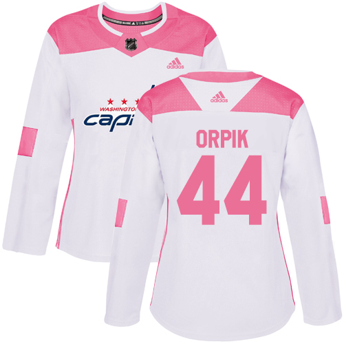 Adidas Capitals #44 Brooks Orpik White/Pink Authentic Fashion Women's Stitched NHL Jersey