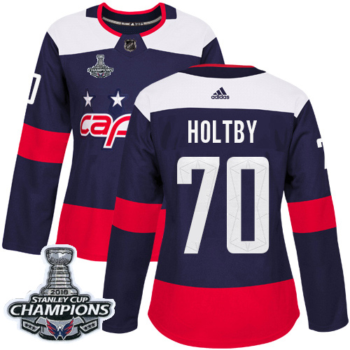 Adidas Capitals #70 Braden Holtby Navy Authentic 2018 Stadium Series Stanley Cup Final Champions Women's Stitched NHL Jersey