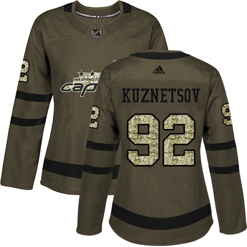 Adidas Capitals #92 Evgeny Kuznetsov Green Salute to Service Women's Stitched NHL Jersey