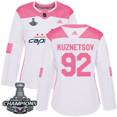 Adidas Capitals #92 Evgeny Kuznetsov White/Pink Authentic Fashion Stanley Cup Final Champions Women's Stitched NHL Jersey