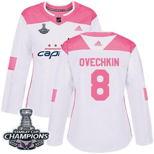 Adidas Capitals #8 Alex Ovechkin White/Pink Authentic Fashion Stanley Cup Final Champions Women's Stitched NHL Jersey