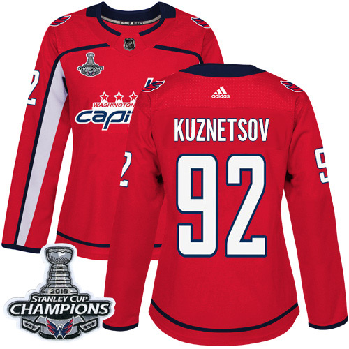 Adidas Capitals #92 Evgeny Kuznetsov Red Home Authentic Stanley Cup Final Champions Women's Stitched NHL Jersey