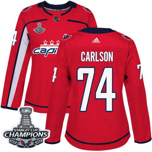 Adidas Capitals #74 John Carlson Red Home Authentic Stanley Cup Final Champions Women's Stitched NHL Jersey
