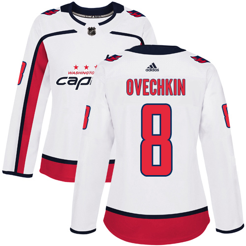 Adidas Capitals #8 Alex Ovechkin White Road Authentic Women's Stitched NHL Jersey