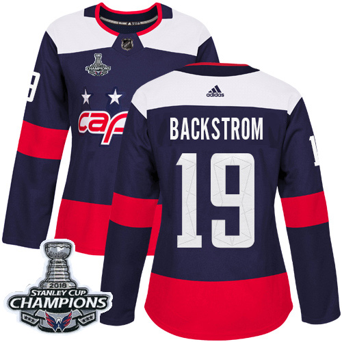 Adidas Capitals #19 Nicklas Backstrom Navy Authentic 2018 Stadium Series Stanley Cup Final Champions Women's Stitched NHL Jersey