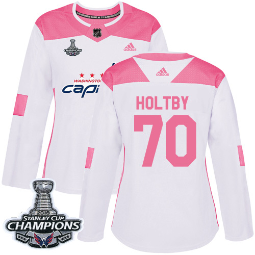 Adidas Capitals #70 Braden Holtby White/Pink Authentic Fashion Stanley Cup Final Champions Women's Stitched NHL Jersey