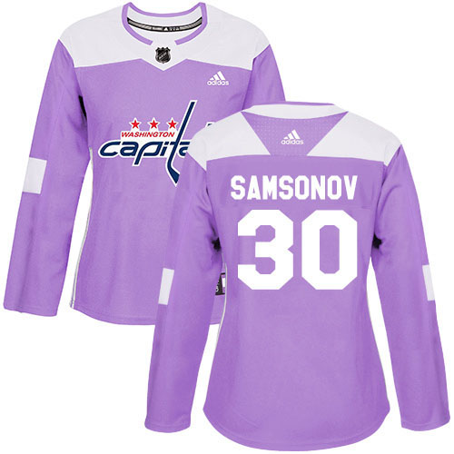 Adidas Capitals #30 Ilya Samsonov Purple Authentic Fights Cancer Women's Stitched NHL Jersey