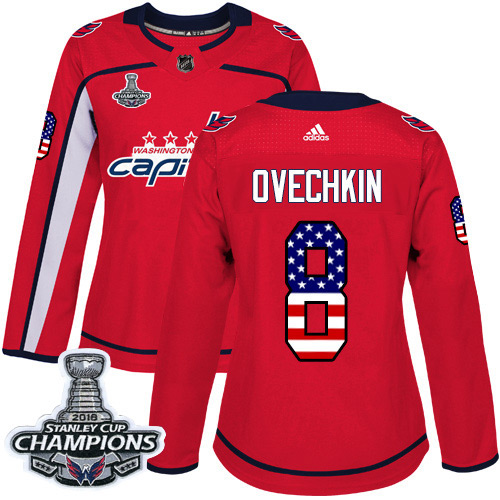 Adidas Capitals #8 Alex Ovechkin Red Home Authentic USA Flag Stanley Cup Final Champions Women's Stitched NHL Jersey