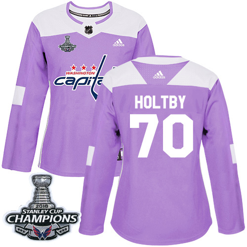 Adidas Capitals #70 Braden Holtby Purple Authentic Fights Cancer Stanley Cup Final Champions Women's Stitched NHL Jersey