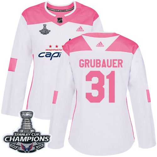 Adidas Capitals #31 Philipp Grubauer White/Pink Authentic Fashion Stanley Cup Final Champions Women's Stitched NHL Jersey