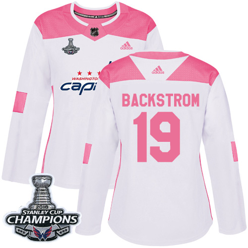 Adidas Capitals #19 Nicklas Backstrom White/Pink Authentic Fashion Stanley Cup Final Champions Women's Stitched NHL Jersey