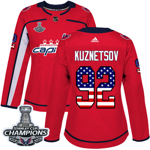 Adidas Capitals #92 Evgeny Kuznetsov Red Home Authentic USA Flag Stanley Cup Final Champions Women's Stitched NHL Jersey