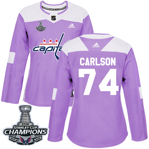 Adidas Capitals #74 John Carlson Purple Authentic Fights Cancer Stanley Cup Final Champions Women's Stitched NHL Jersey