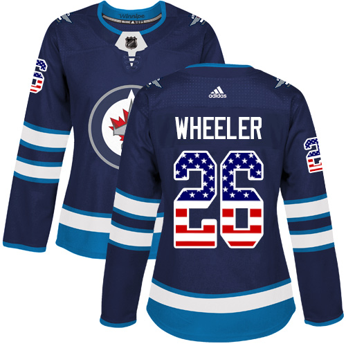 Adidas Jets #26 Blake Wheeler Navy Blue Home Authentic USA Flag Women's Stitched NHL Jersey