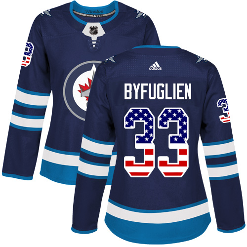 Adidas Jets #33 Dustin Byfuglien Navy Blue Home Authentic USA Flag Women's Stitched NHL Jersey