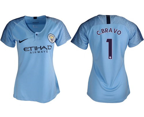 Women's Manchester City #1 C.Bravo Home Soccer Club Jersey