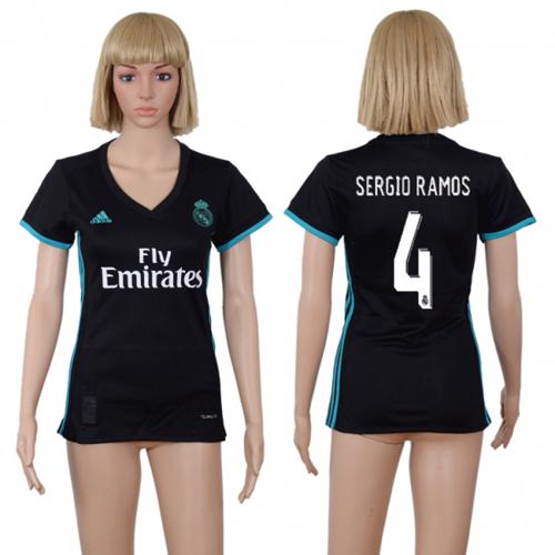 Women's Real Madrid #4 Sergio Ramos Away Soccer Club Jersey