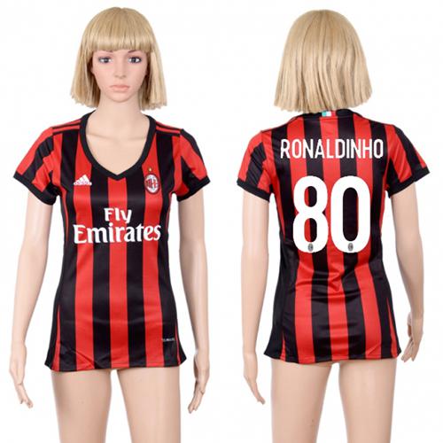 Women's AC Milan #80 Ronaldinho Home Soccer Club Jersey