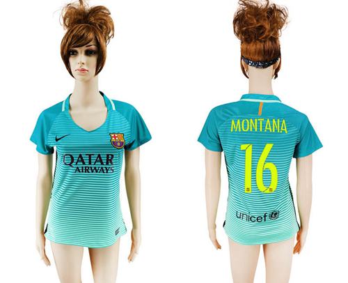 Women's Barcelona #16 Montana Sec Away Soccer Club Jersey
