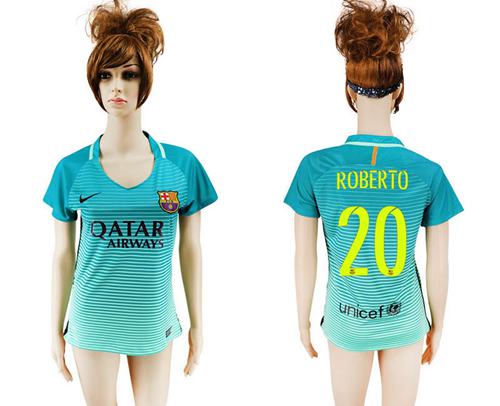 Women's Barcelona #20 S.Roberto Sec Away Soccer Club Jersey