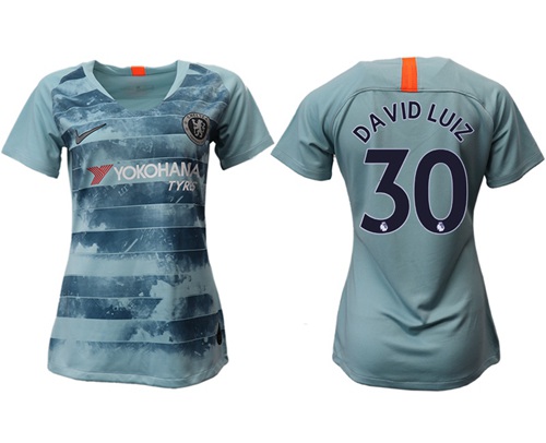 Women's Chelsea #30 David Luiz Third Soccer Club Jersey