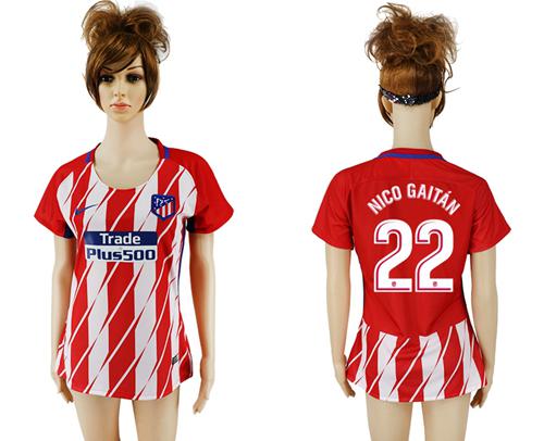 Women's Atletico Madrid #22 Nico Gaitan Home Soccer Club Jersey