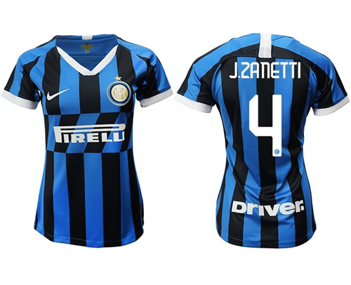Women's Inter Milan #4 J.Zanetti Home Soccer Club Jersey