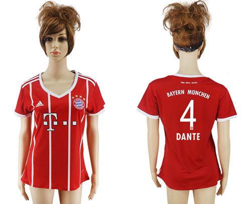 Women's Bayern Munchen #4 Dante Home Soccer Club Jersey