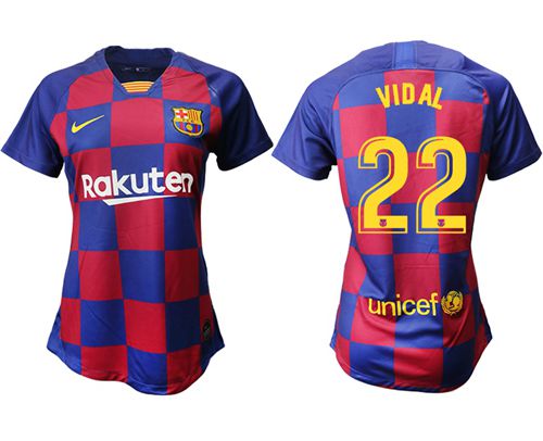 Women's Barcelona #22 Vidal Home Soccer Club Jersey