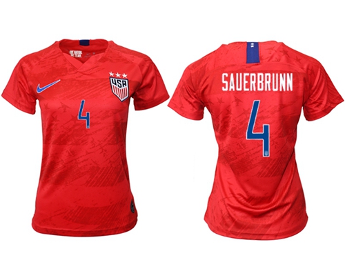 Women's USA #4 Sauerbrunn Away Soccer Country Jersey