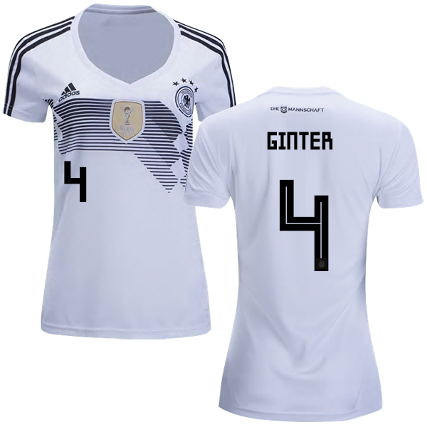 Women's Germany #4 Ginter White Home Soccer Country Jersey