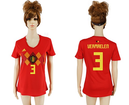 Women's Belgium #3 Vermaelen Red Home Soccer Country Jersey