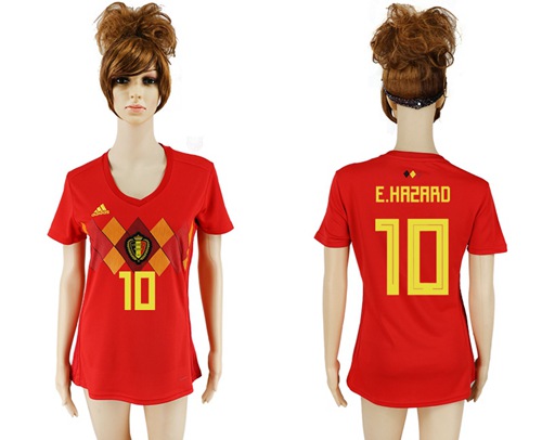 Women's Belgium #10 E.Hazard Red Home Soccer Country Jersey