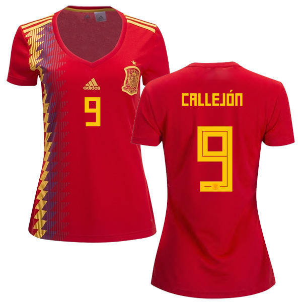 Women's Spain #9 Callejon Red Home Soccer Country Jersey