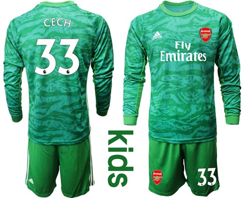 Arsenal #33 Cech Green Long Sleeves Kid Soccer Club Jersey