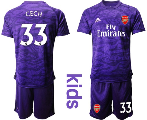 Arsenal #33 Cech Purple Goalkeeper Kid Soccer Club Jersey